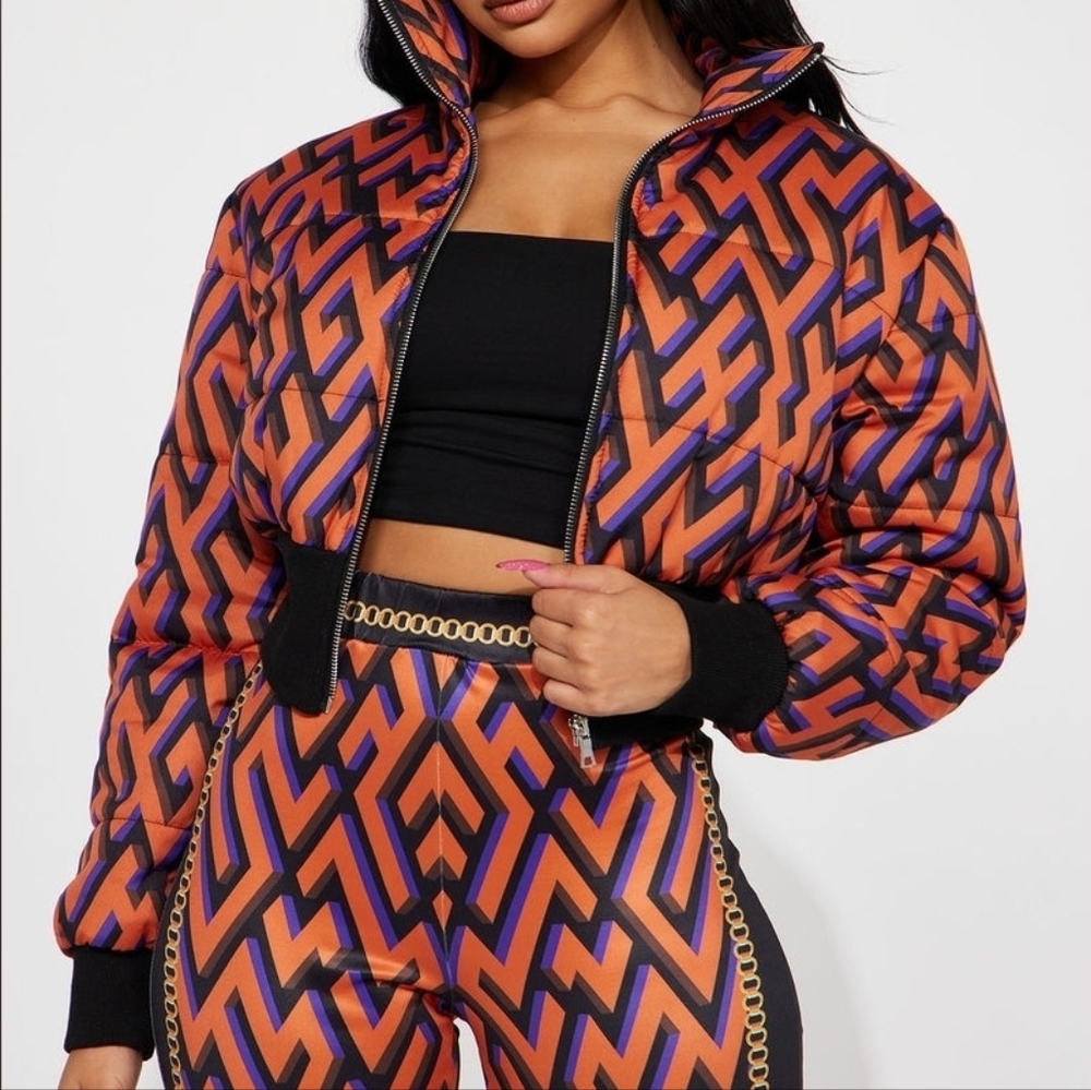 Geometric Patterned Jacket - Orange And Purple - image 1